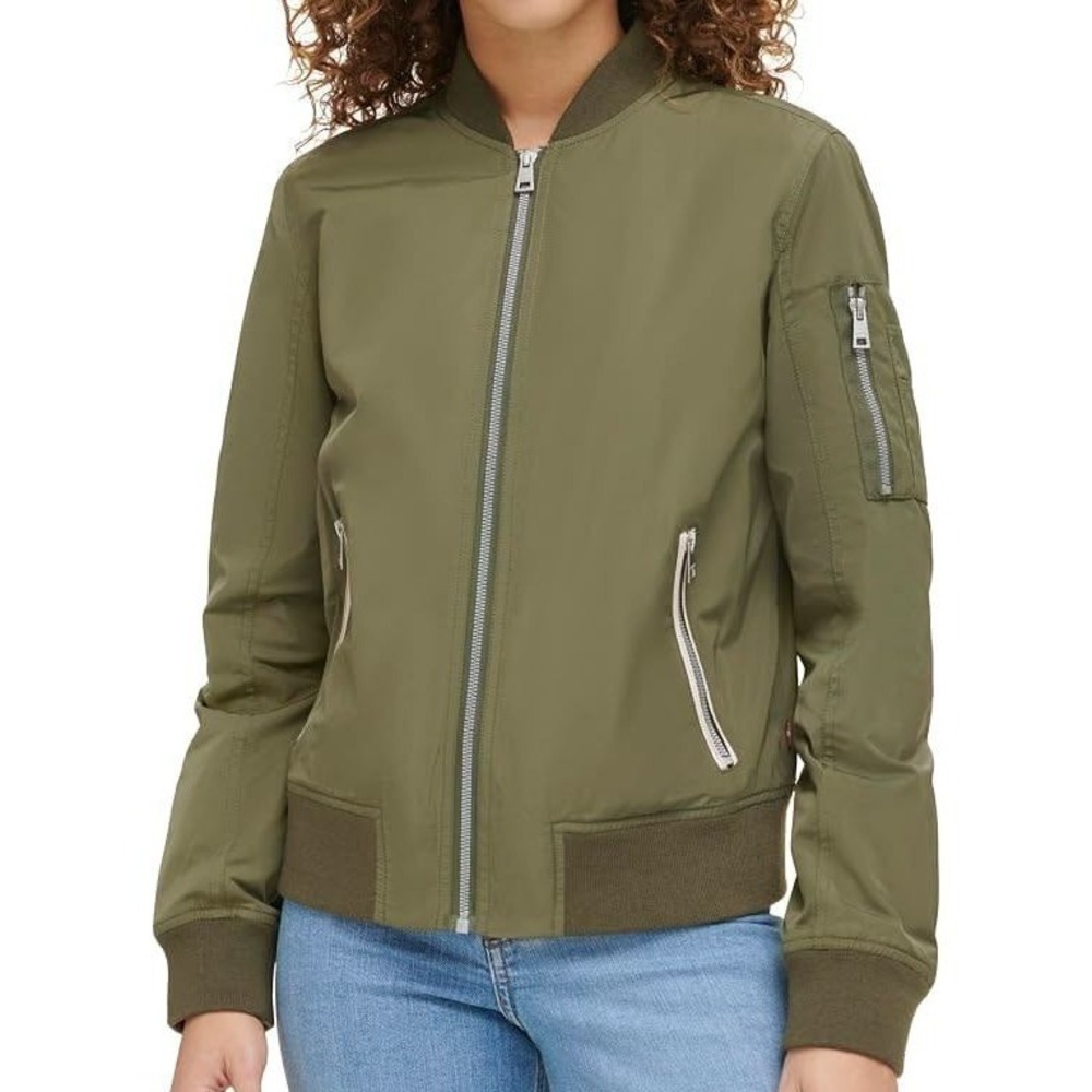 Levi's Women's L Melanie Newport Bomber Jacket Coat Olive Green Utility Zip Up